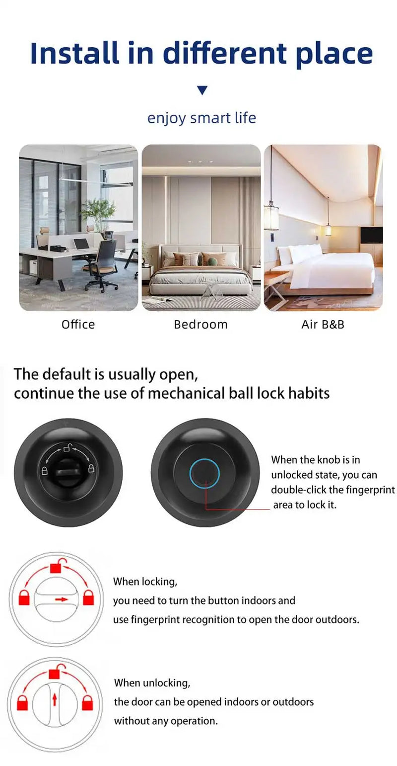 with Tuya Biometric Fingerprint Smart Door Lock Electronic Lock Keyless Security Door Entry Home House Apartment Indoor